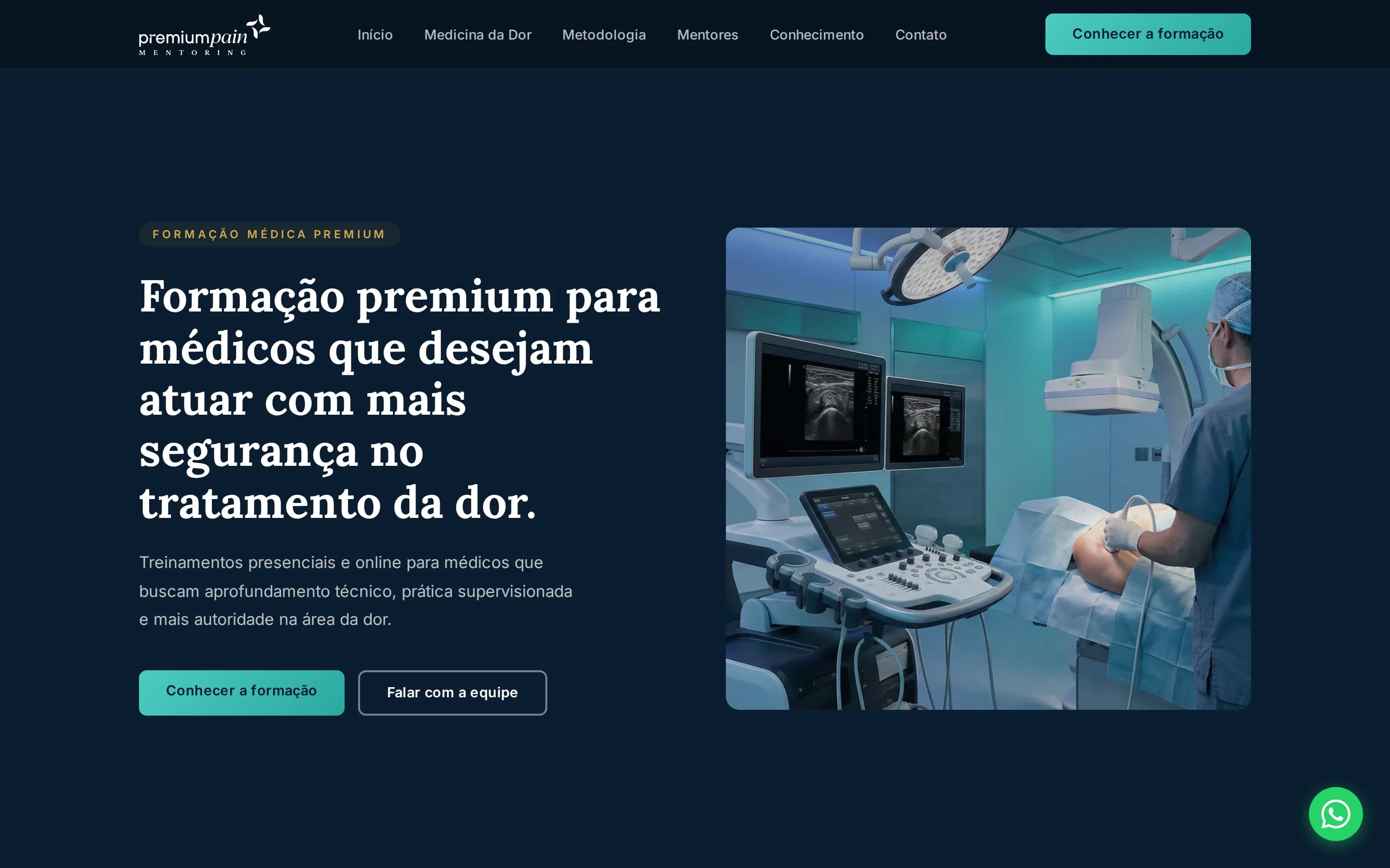 Página inicial do site Premium Pain Mentoring, formação médica em tratamento da dor